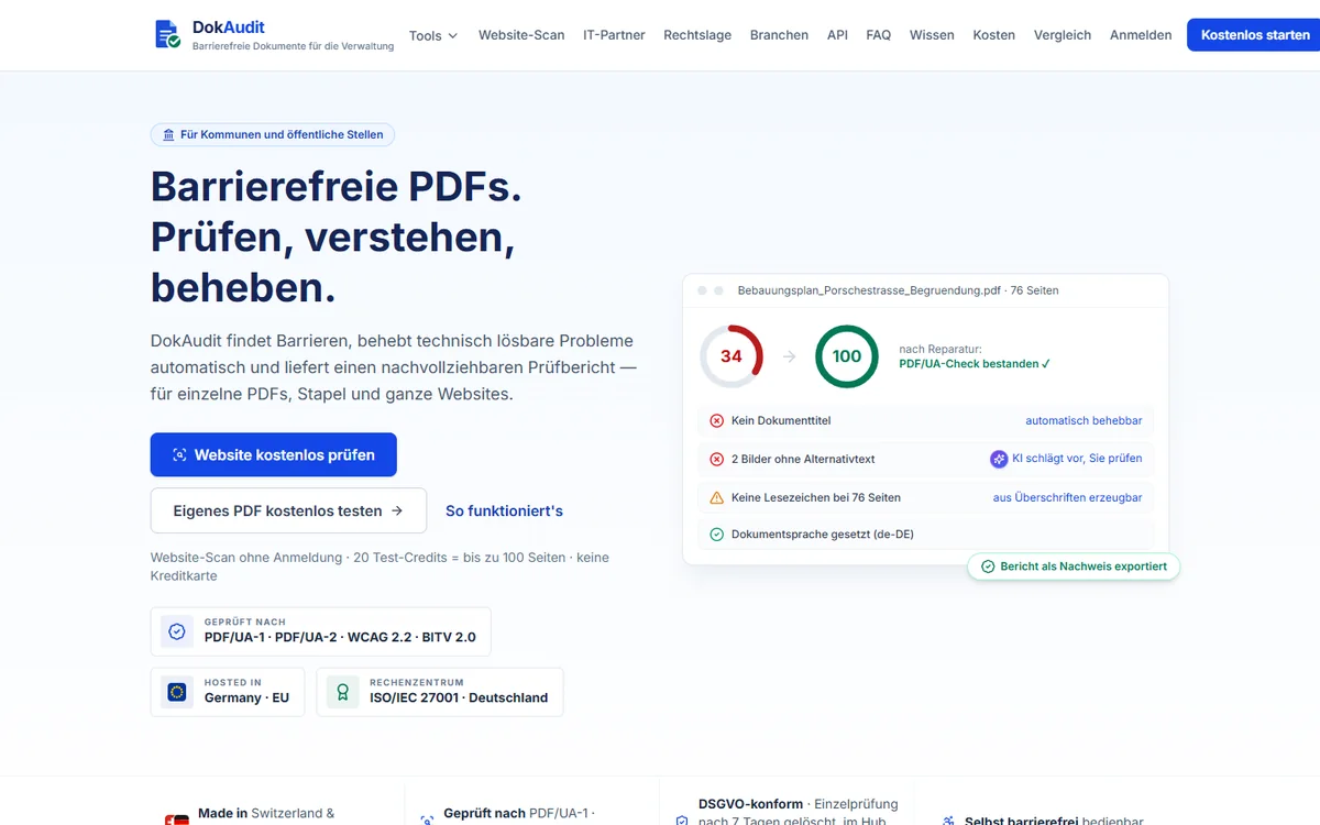 Startseite von DokAudit